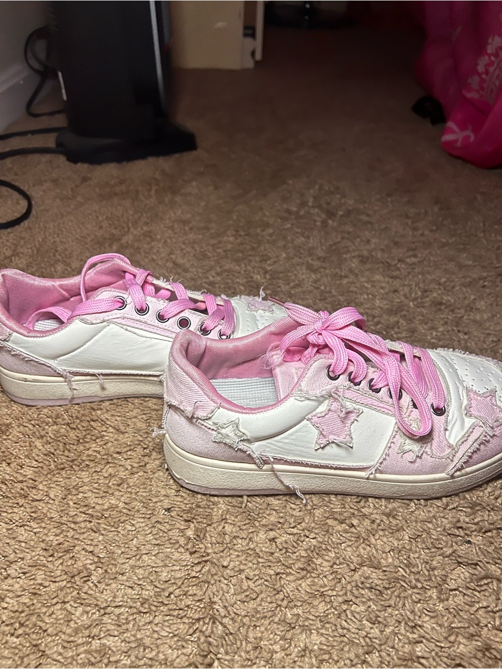SHEIN White and Pink Star Accent Sneakers